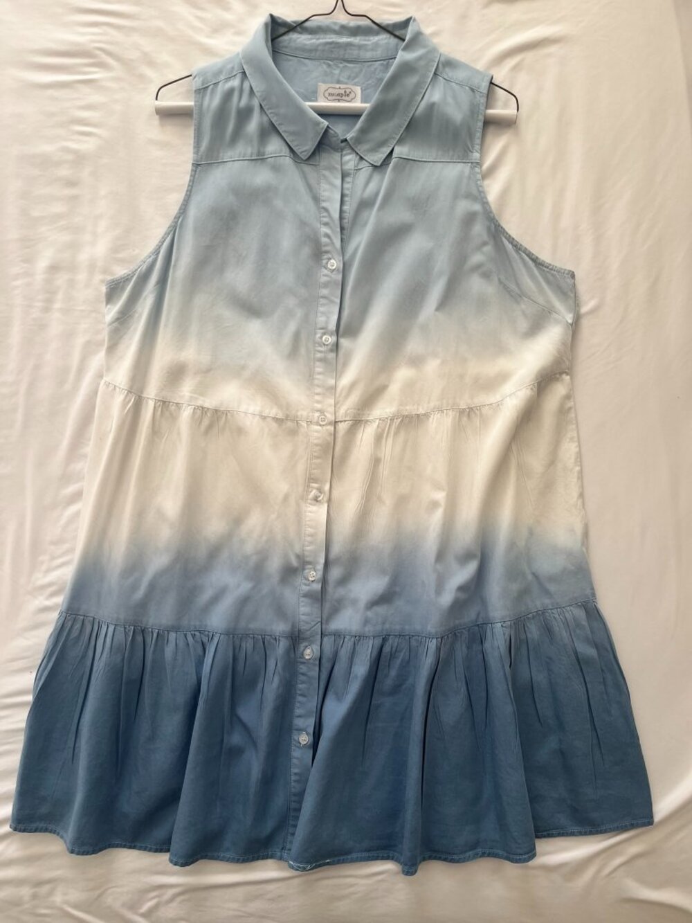 Mud Pie Blue White Ombre Sleeveless Tiered Button Front Dress Women's L